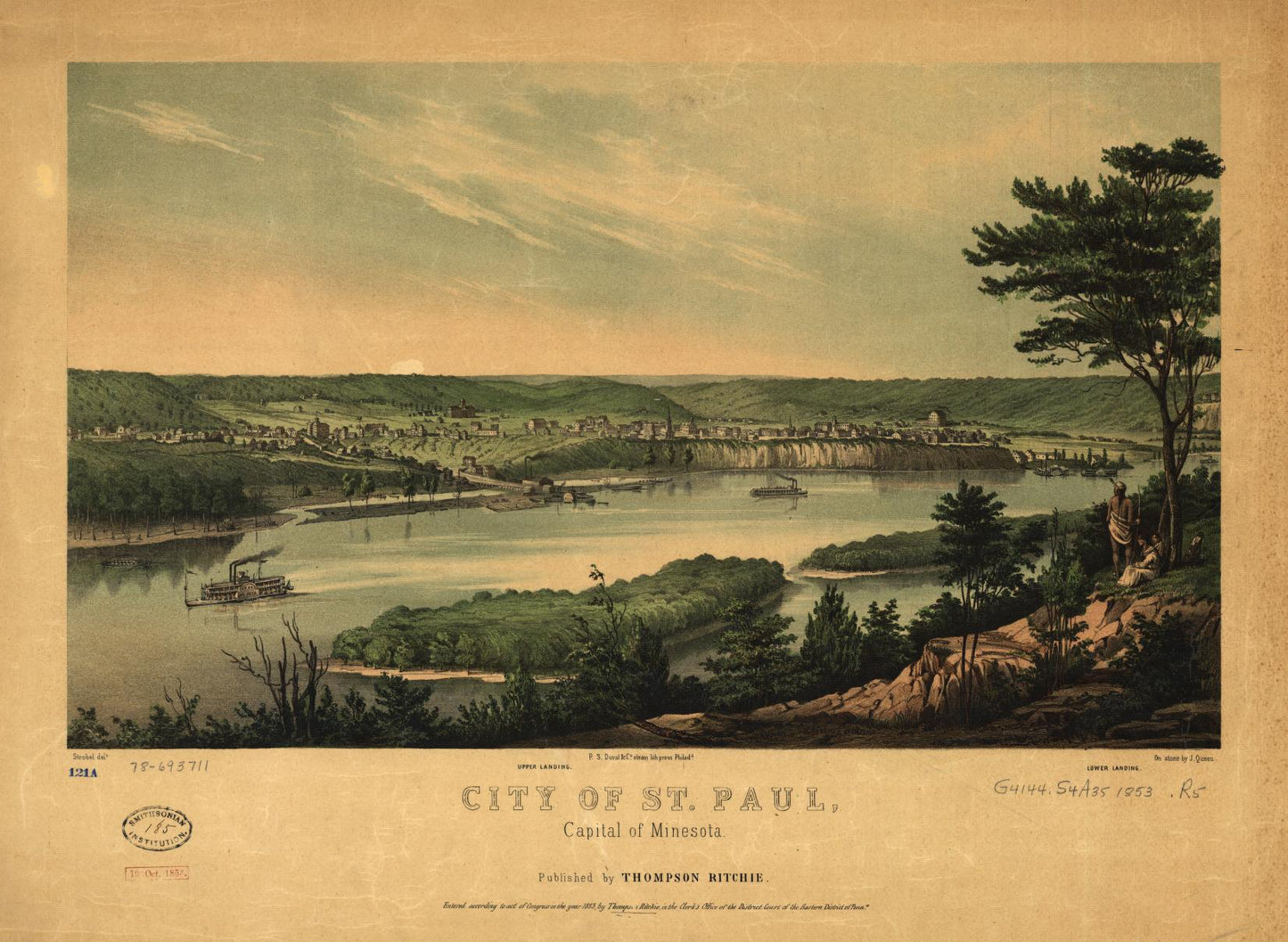 City of St. Paul, capital of Minnesota (1853) – Historic Bird’s-Eye View Panorama Print