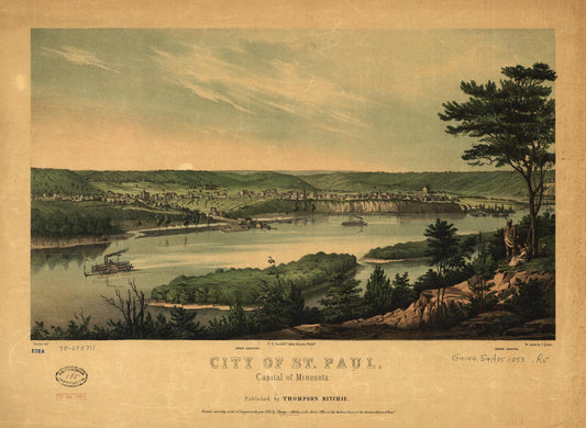 City of St. Paul, capital of Minnesota (1853) – Historic Bird’s-Eye View Panorama Print