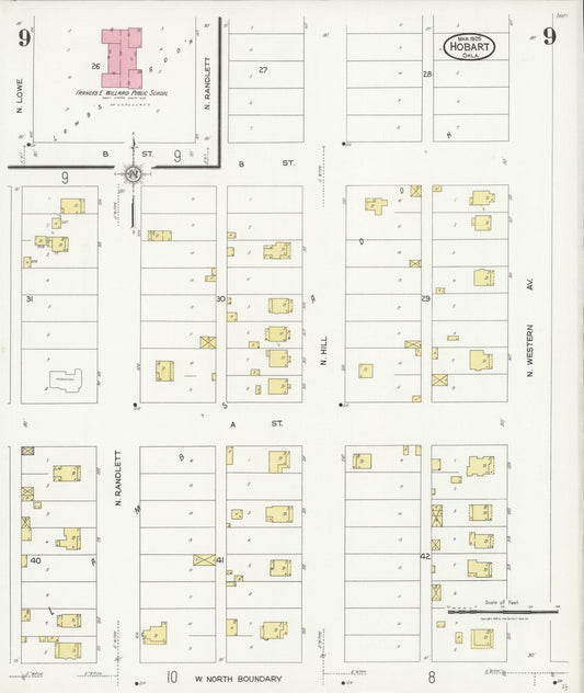 Sanborn Fire Insurance Map from Hobart, Kiowa County, Oklahoma (1926), Sheet #0009 - Historic Sanborn Fire Insurance Map Print, vintage old map wall art, antique decor, genealogy gift, Oklahoma Oklahoma map