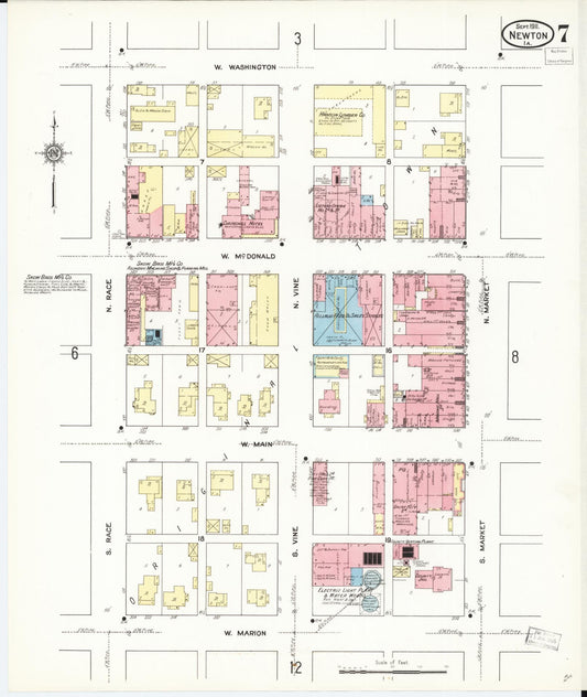 Sanborn Fire Insurance Map from Newton, Jasper County, Iowa (1911), Sheet #0007 - Historic Sanborn Fire Insurance Map Print, vintage old map wall art
