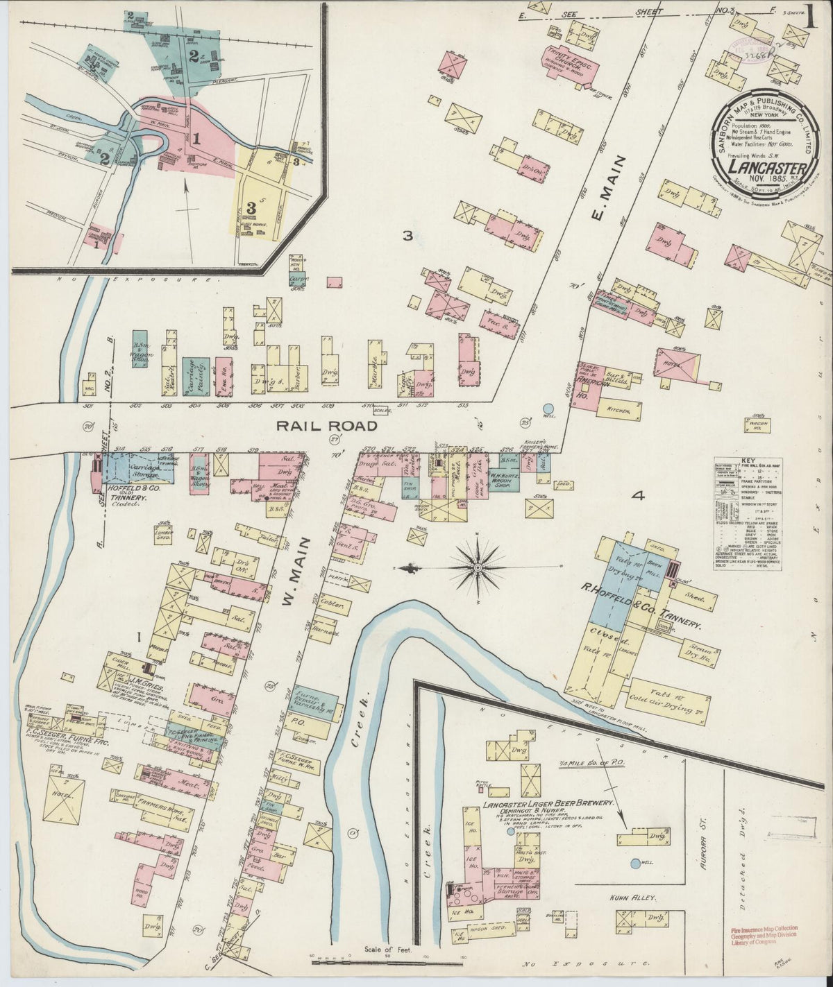 Sanborn Fire Insurance Map from Lancaster, Erie County, New York (1885), Sheet #0001 - Complete Map Set gallery image, historic Sanborn map, vintage wall art, New York New York