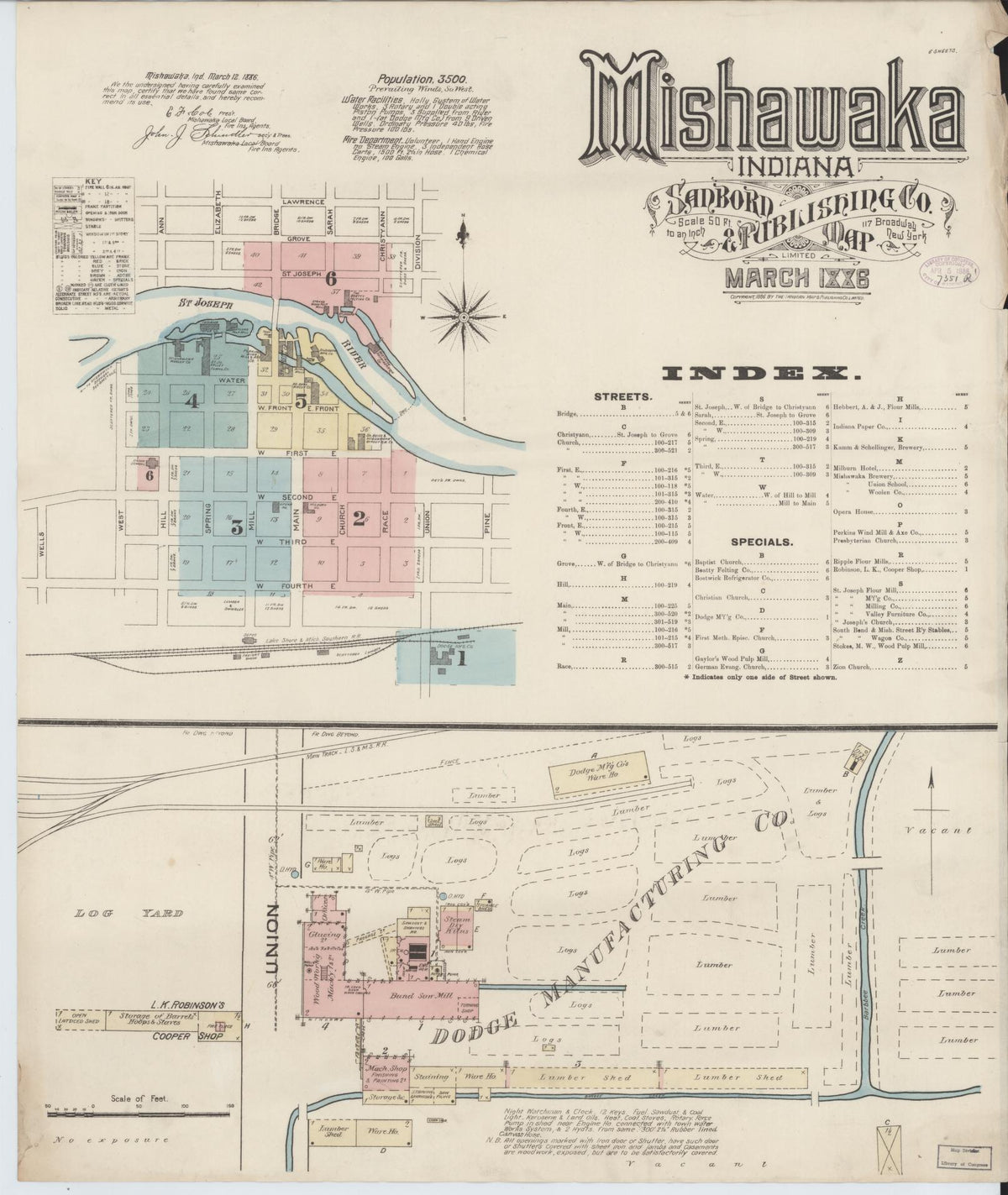 Sanborn Fire Insurance Map from Mishawaka, Saint Joseph County, Indiana (1886), Sheet #0001 - Historic Sanborn Fire Insurance Map Print, vintage old map wall art, antique decor, genealogy gift, Indiana Indiana map