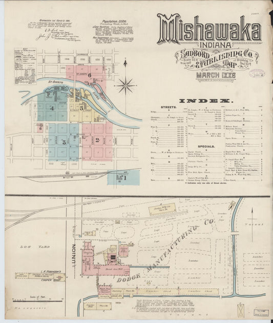 Sanborn Fire Insurance Map from Mishawaka, Saint Joseph County, Indiana (1886), Sheet #0001 - Historic Sanborn Fire Insurance Map Print, vintage old map wall art, antique decor, genealogy gift, Indiana Indiana map