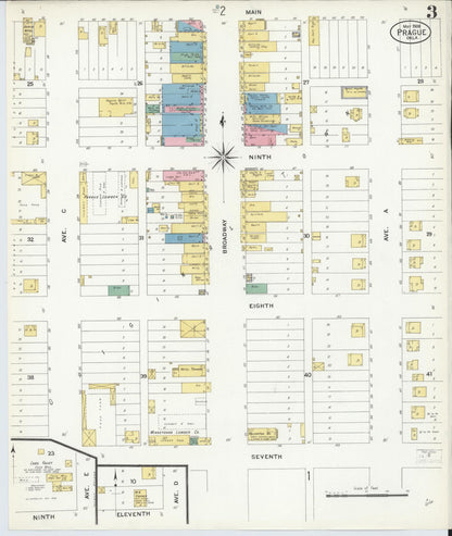 Sanborn Fire Insurance Map from Prague, Lincoln County, Oklahoma (1908), Sheet #0003 - Complete Map Set gallery image, historic Sanborn map, vintage wall art, Oklahoma Oklahoma