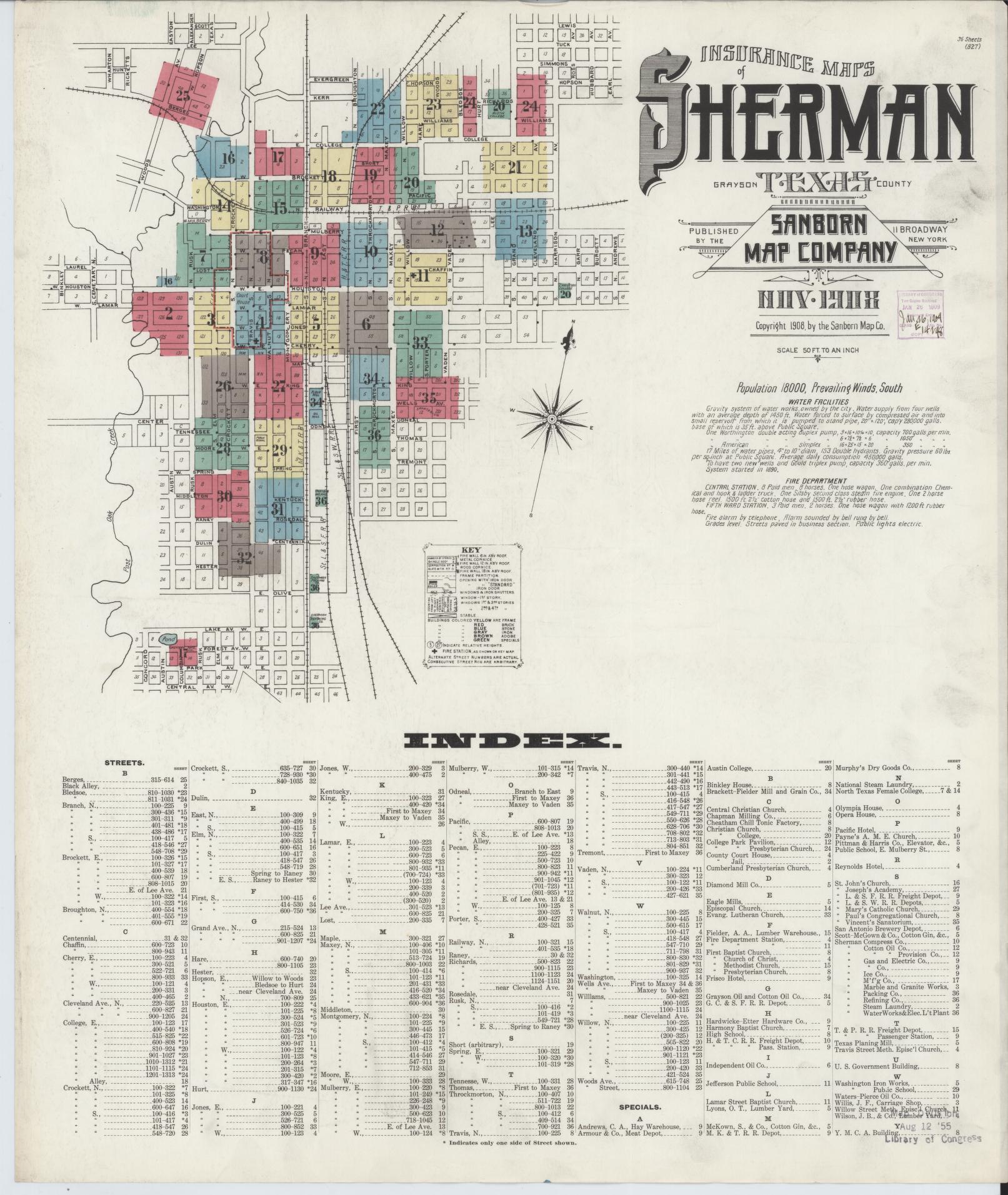 Sanborn Fire Insurance Map from Sherman, Grayson County, Texas. (1908) – Historic Sanborn Fire Insurance Map Print
