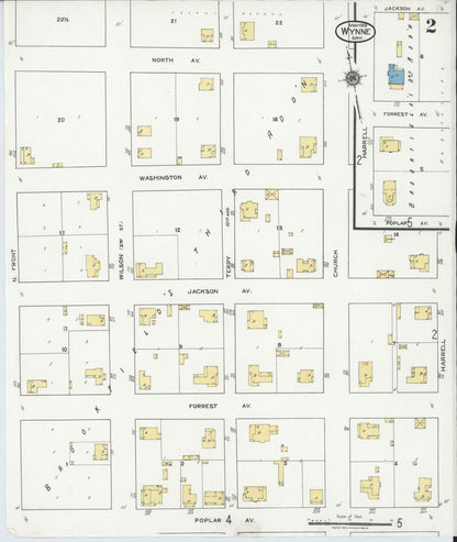 Sanborn Fire Insurance Map from Wynne, Cross County, Arkansas (1919), Sheet #0002 - Complete Map Set gallery image, historic Sanborn map, vintage wall art, Arkansas Arkansas