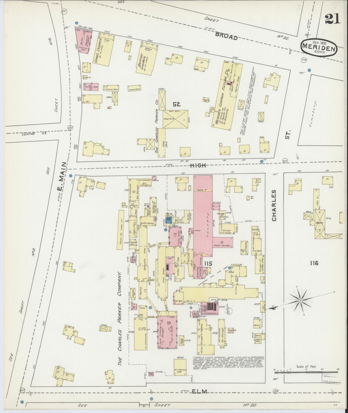 Sanborn Fire Insurance Map from Meriden, New Haven County, Connecticut (1891), Sheet #0021 - Complete Map Set gallery image, historic Sanborn map, vintage wall art, Connecticut Connecticut