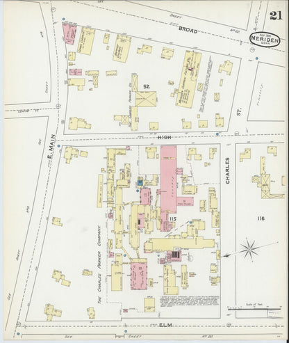Sanborn Fire Insurance Map from Meriden, New Haven County, Connecticut (1891), Sheet #0021 - Complete Map Set gallery image, historic Sanborn map, vintage wall art, Connecticut Connecticut