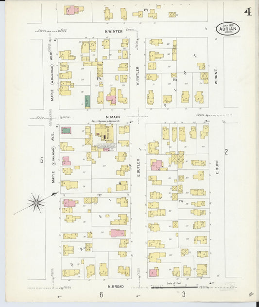 Sanborn Fire Insurance Map from Adrian, Lenawee County, Michigan (1908), Sheet #0004 - Historic Sanborn Fire Insurance Map Print, vintage old map wall art, antique decor, genealogy gift, Michigan Michigan map