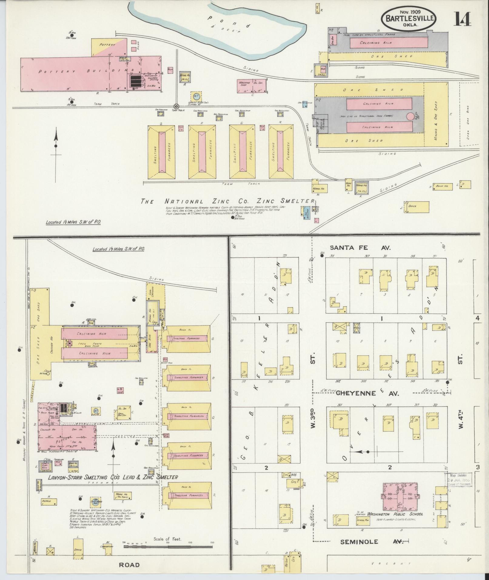 Sanborn Fire Insurance Map from Bartlesville, Washington County, Oklahoma (1909), Sheet #0014 - Historic Sanborn Fire Insurance Map Print, vintage old map wall art, antique decor, genealogy gift, Oklahoma Oklahoma map