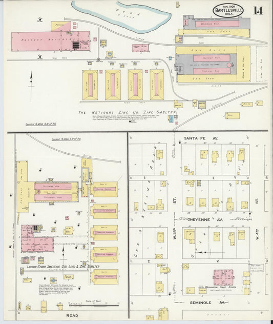 Sanborn Fire Insurance Map from Bartlesville, Washington County, Oklahoma (1909), Sheet #0014 - Historic Sanborn Fire Insurance Map Print, vintage old map wall art, antique decor, genealogy gift, Oklahoma Oklahoma map