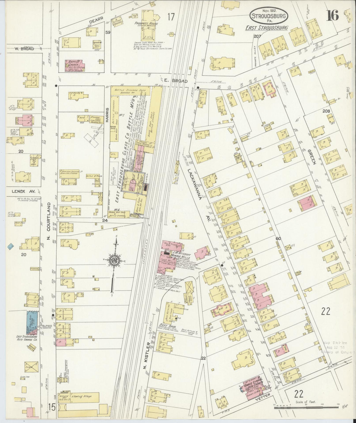 Sanborn Fire Insurance Map from Stroudsburg, Monroe County, Pennsylvania (1912), Sheet #0016 - Historic Sanborn Fire Insurance Map Print, vintage old map wall art, antique decor, genealogy gift, Pennsylvania Pennsylvania map