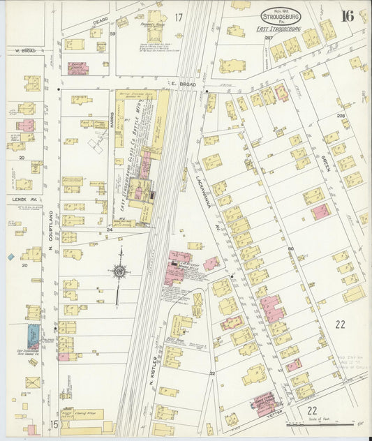 Sanborn Fire Insurance Map from Stroudsburg, Monroe County, Pennsylvania (1912), Sheet #0016 - Historic Sanborn Fire Insurance Map Print, vintage old map wall art, antique decor, genealogy gift, Pennsylvania Pennsylvania map