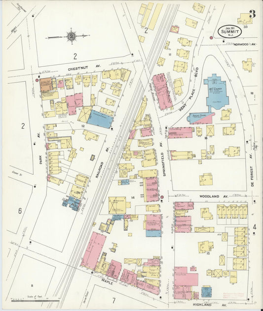 Sanborn Fire Insurance Map from Summit, Union County, New Jersey (1911), Sheet #0003 - Historic Sanborn Fire Insurance Map Print, vintage old map wall art, antique decor, genealogy gift, New Jersey New Jersey map