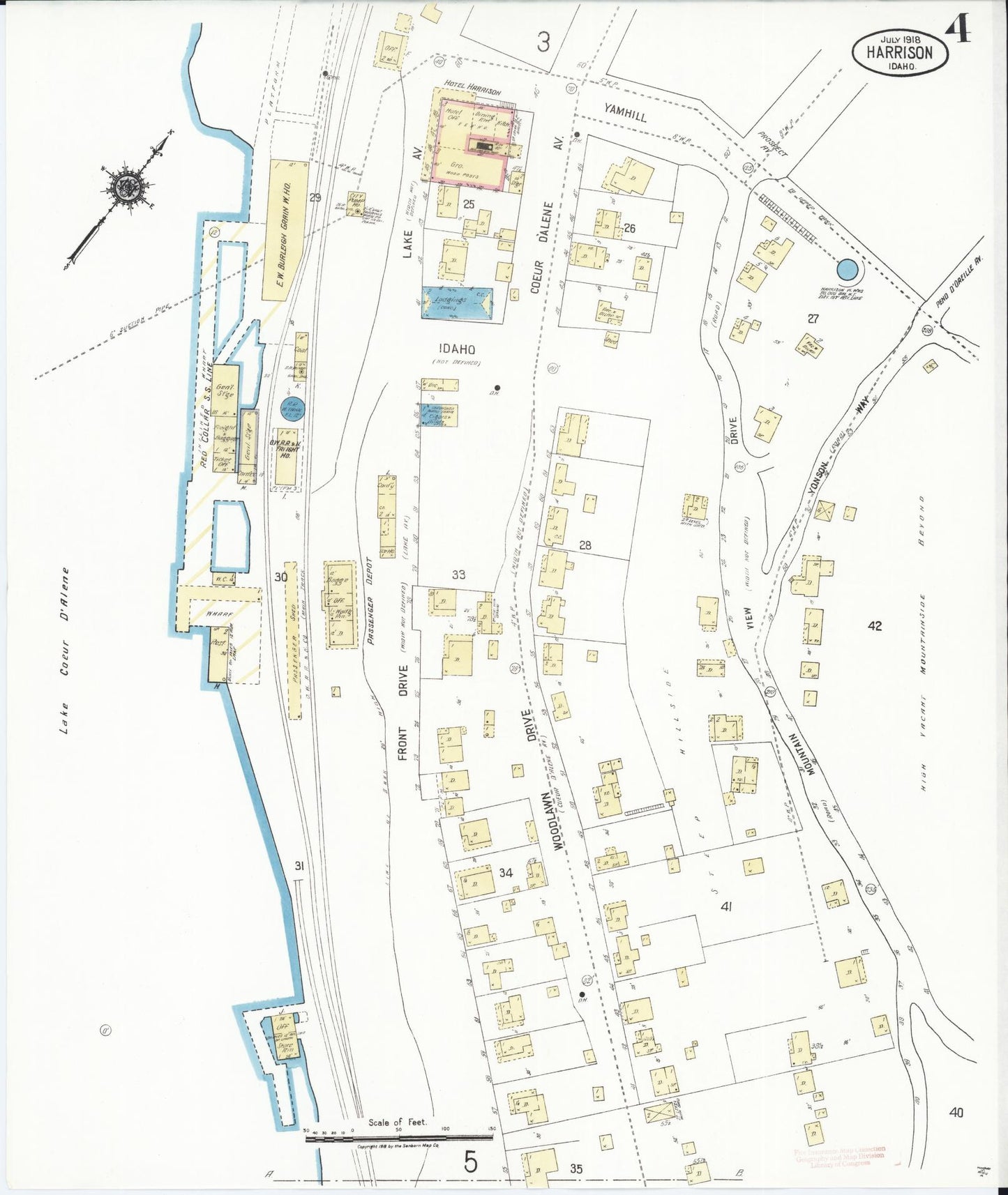 Sanborn Fire Insurance Map from Harrison, Kootenai County, Idaho (1918), Sheet #0004 - Complete Map Set gallery image, historic Sanborn map, vintage wall art, Idaho Idaho