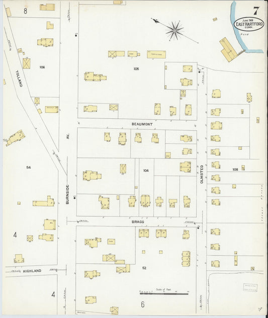 Sanborn Fire Insurance Map from East Hartford, Hartford County, Connecticut (1908), Sheet #0007 - Historic Sanborn Fire Insurance Map Print, vintage old map wall art, antique decor, genealogy gift, Connecticut Connecticut map