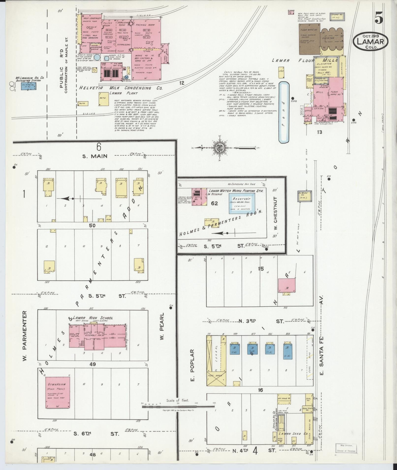 Sanborn Fire Insurance Map from Lamar, Prowers County, Colorado (1919), Sheet #0005 - Historic Sanborn Fire Insurance Map Print, vintage old map wall art, antique decor, genealogy gift, Colorado Colorado map