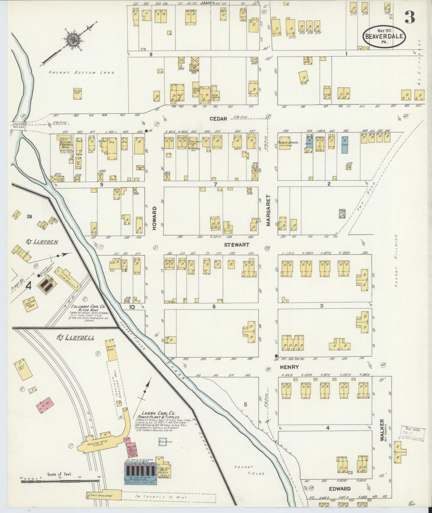 Sanborn Fire Insurance Map from Beaverdale, Cambria County, Pennsylvania (1911), Sheet #0003 - Historic Sanborn Fire Insurance Map Print, vintage old map wall art, antique decor, genealogy gift, Pennsylvania Pennsylvania map