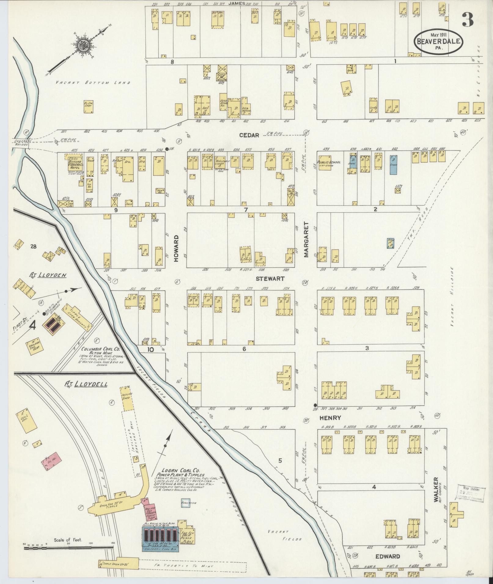 Sanborn Fire Insurance Map from Beaverdale, Cambria County, Pennsylvania (1911), Sheet #0003 - Historic Sanborn Fire Insurance Map Print, vintage old map wall art, antique decor, genealogy gift, Pennsylvania Pennsylvania map