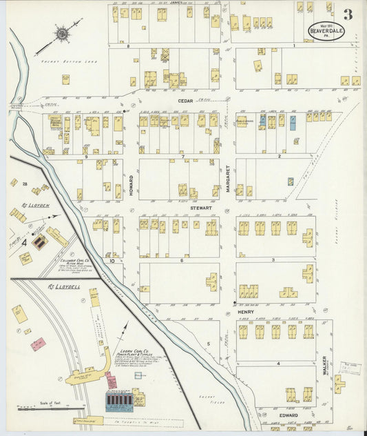 Sanborn Fire Insurance Map from Beaverdale, Cambria County, Pennsylvania (1911), Sheet #0003 - Historic Sanborn Fire Insurance Map Print, vintage old map wall art, antique decor, genealogy gift, Pennsylvania Pennsylvania map