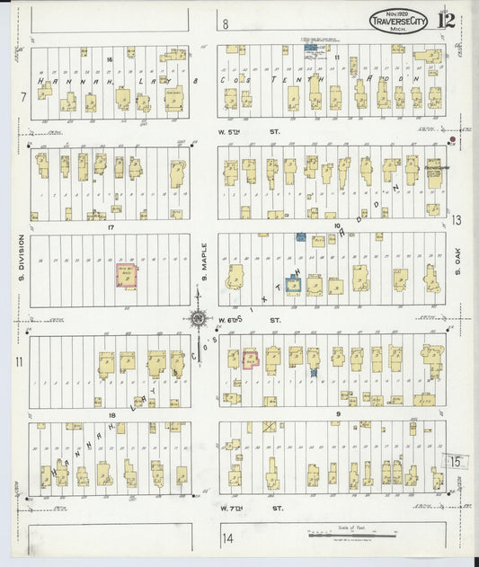 Sanborn Fire Insurance Map from Traverse City, Grand Traverse County, Michigan (1920), Sheet #0012 - Historic Sanborn Fire Insurance Map Print, vintage old map wall art, antique decor, genealogy gift, Michigan Michigan map