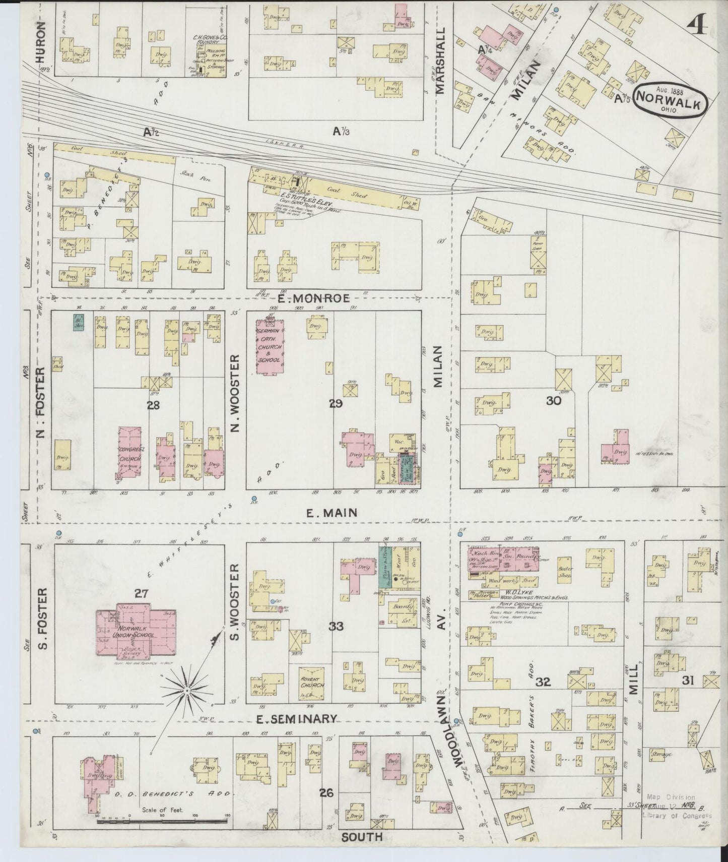 Sanborn Fire Insurance Map from Norwalk, Huron County, Ohio (1888), Sheet #0004 - Historic Sanborn Fire Insurance Map Print, vintage old map wall art, antique decor, genealogy gift, Ohio Ohio map