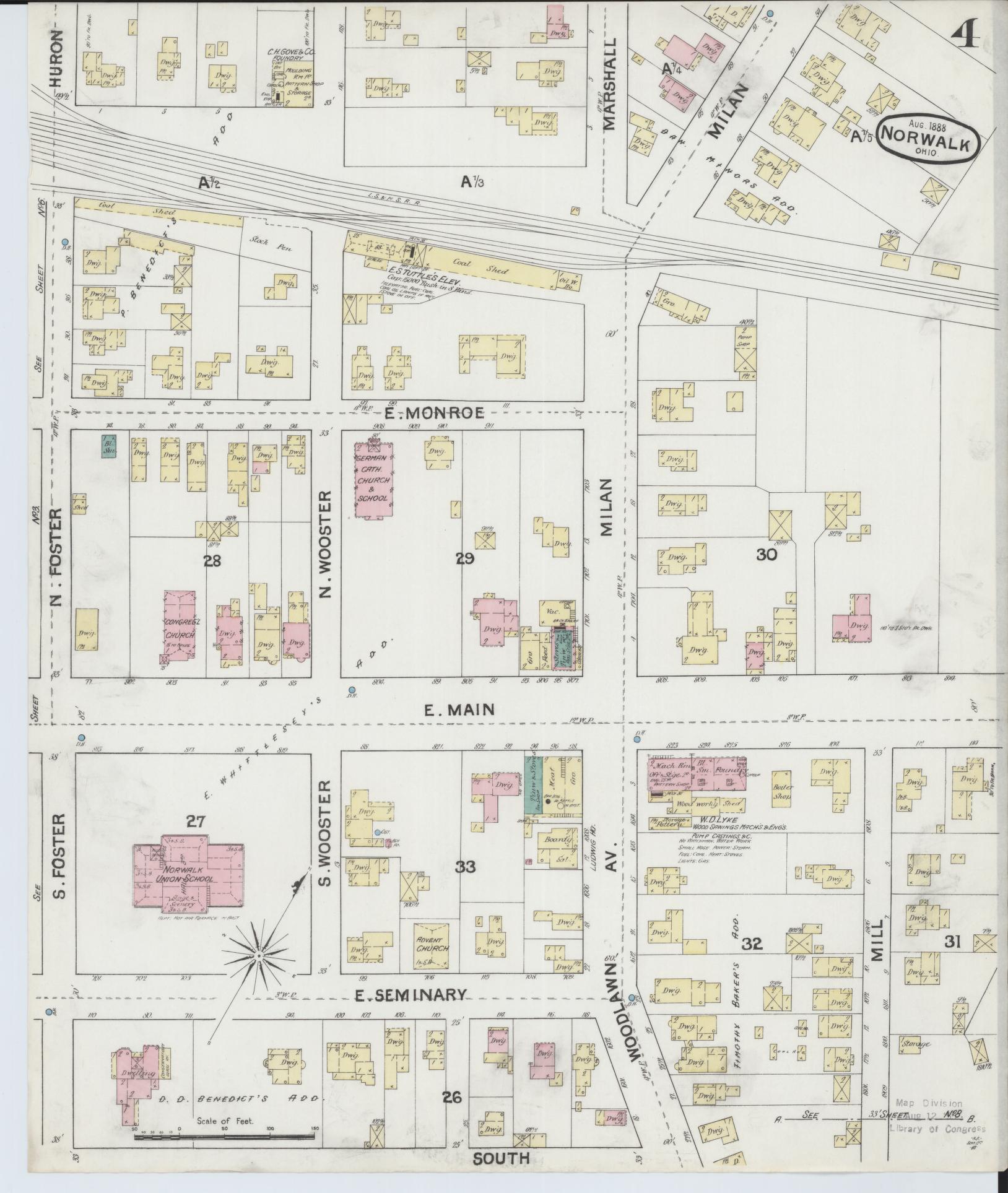 Sanborn Fire Insurance Map from Norwalk, Huron County, Ohio (1888), Sheet #0004 - Historic Sanborn Fire Insurance Map Print, vintage old map wall art, antique decor, genealogy gift, Ohio Ohio map