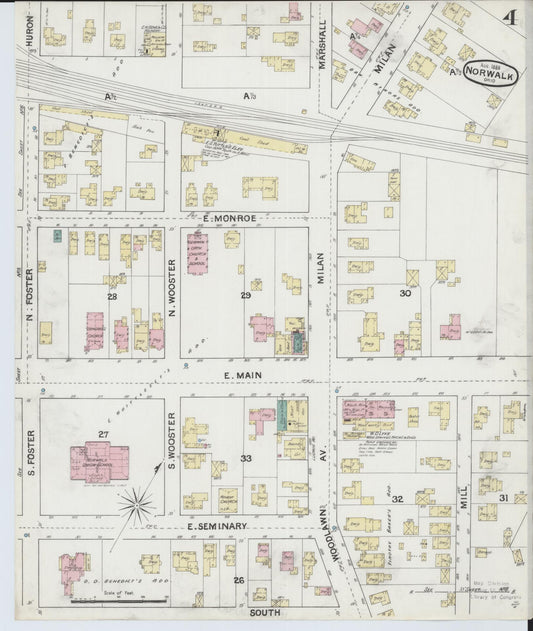 Sanborn Fire Insurance Map from Norwalk, Huron County, Ohio (1888), Sheet #0004 - Historic Sanborn Fire Insurance Map Print, vintage old map wall art, antique decor, genealogy gift, Ohio Ohio map