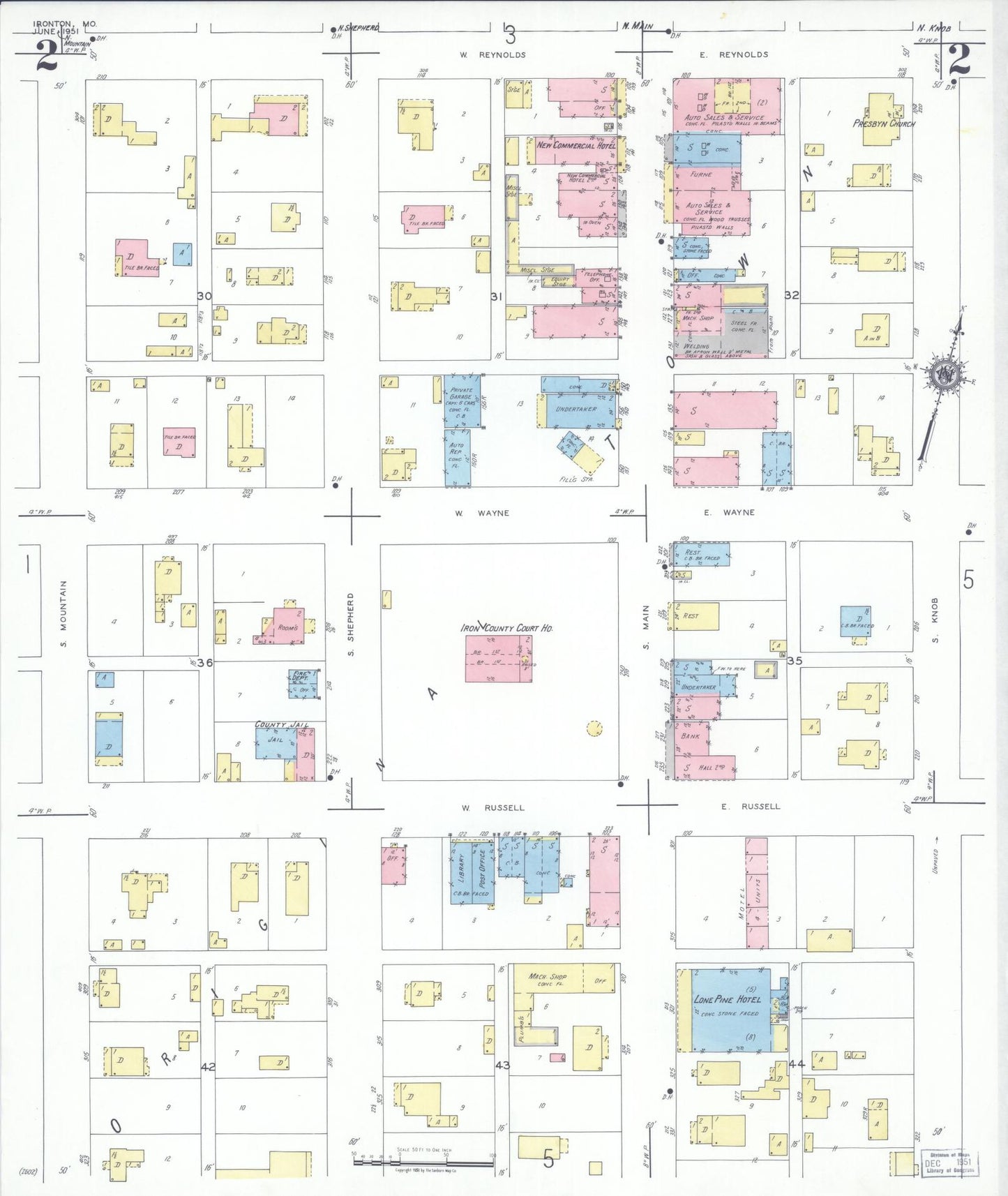 Sanborn Fire Insurance Map from Ironton, Iron County, Missouri (1951), Sheet #0002 - Historic Sanborn Fire Insurance Map Print, vintage old map wall art, antique decor, genealogy gift, Missouri Missouri map