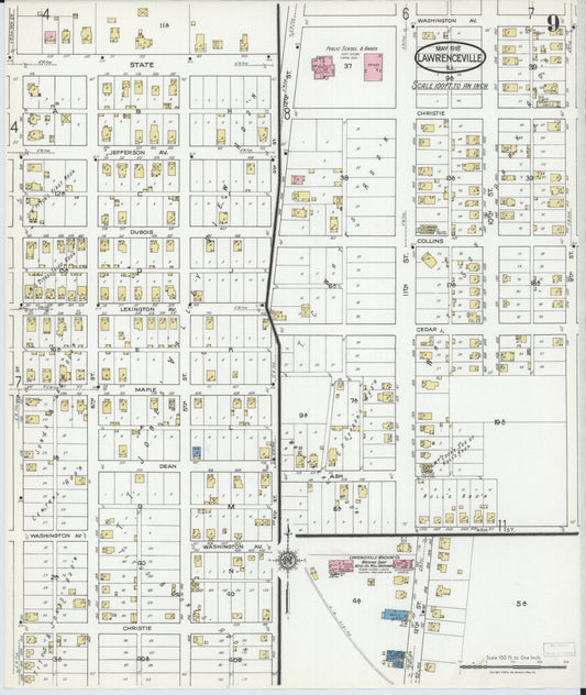 Sanborn Fire Insurance Map from Lawrenceville, Lawrence County, Illinois (1918), Sheet #0009 - Historic Sanborn Fire Insurance Map Print, vintage old map wall art, antique decor, genealogy gift, Illinois Illinois map