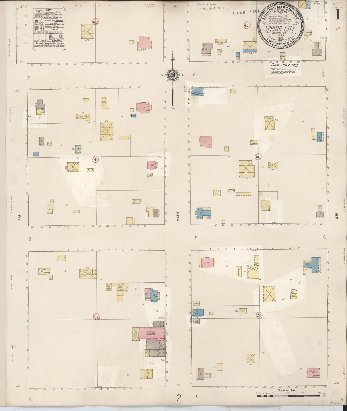 Sanborn Fire Insurance Map from Spring City, Sanpete County, Utah (1931), Sheet #0001 - Complete Map Set gallery image, historic Sanborn map, vintage wall art, Utah Utah
