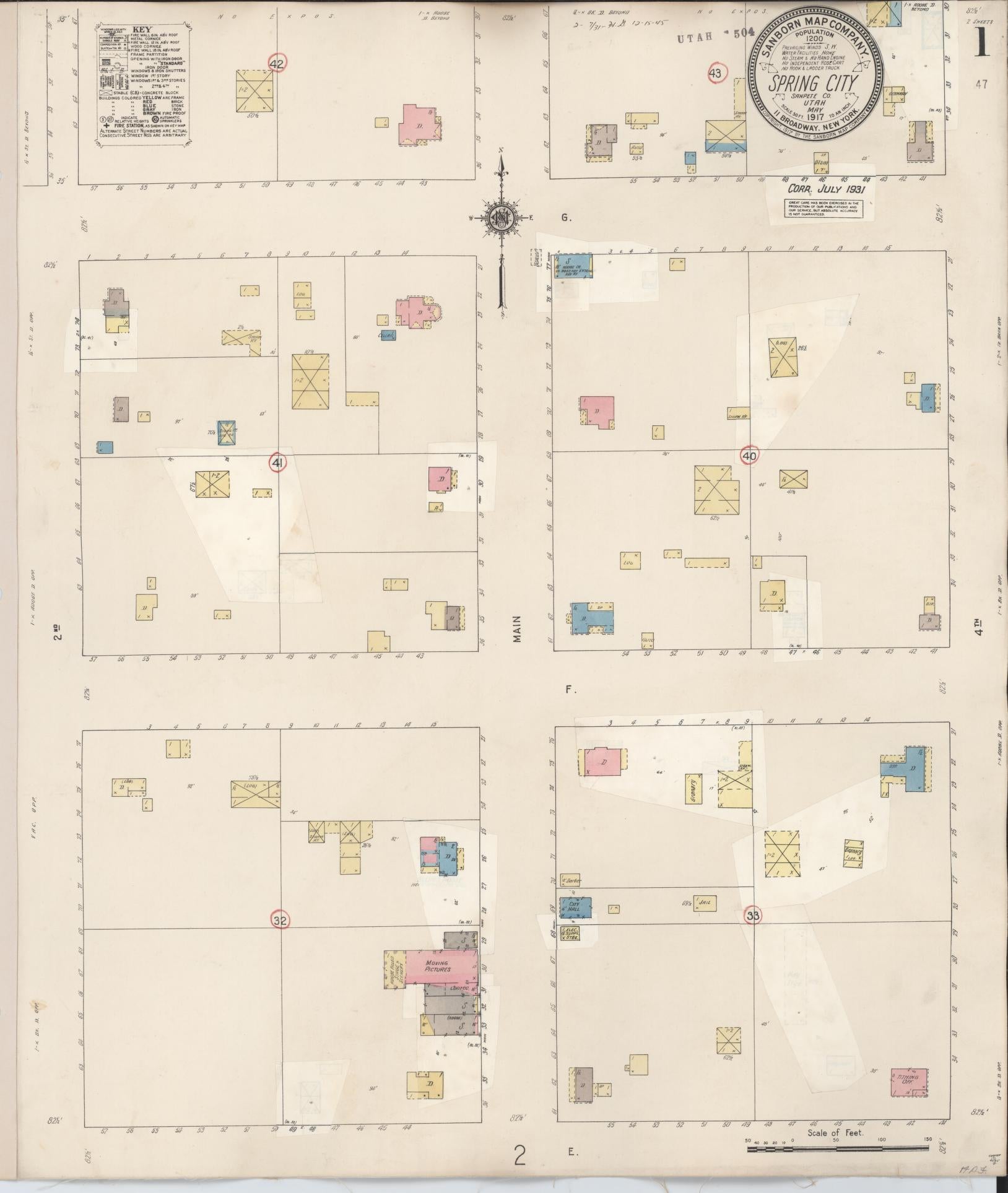 Sanborn Fire Insurance Map from Spring City, Sanpete County, Utah (1931), Sheet #0001 - Complete Map Set gallery image, historic Sanborn map, vintage wall art, Utah Utah