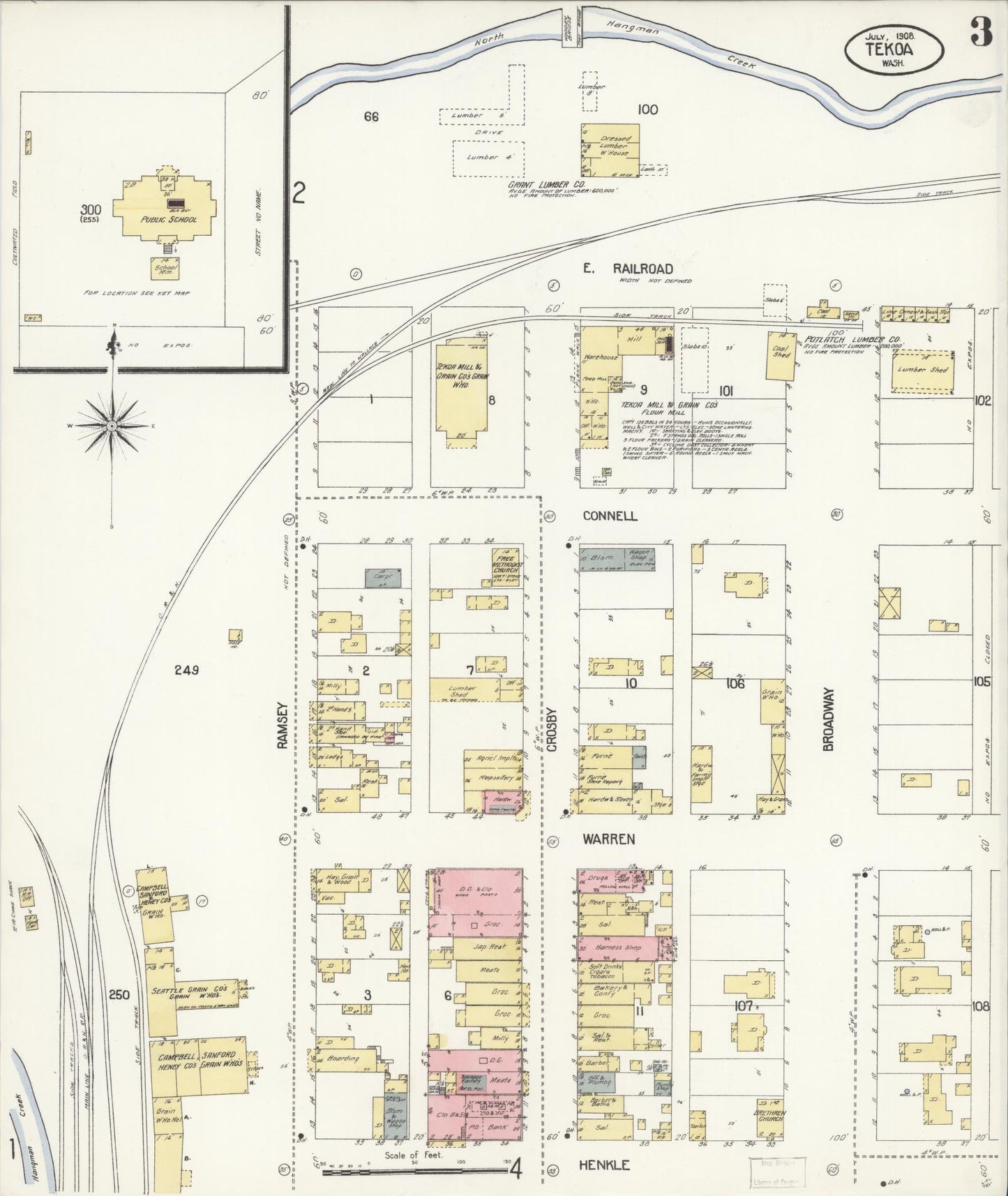 Sanborn Fire Insurance Map from Tekoa, Whitman County, Washington (1908), Sheet #0003 - Historic Sanborn Fire Insurance Map Print, vintage old map wall art, antique decor, genealogy gift, Washington Washington map