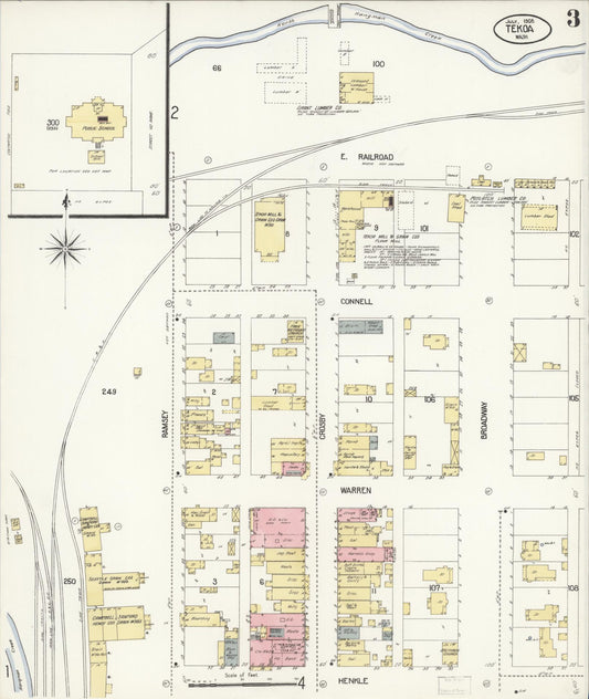Sanborn Fire Insurance Map from Tekoa, Whitman County, Washington (1908), Sheet #0003 - Historic Sanborn Fire Insurance Map Print, vintage old map wall art, antique decor, genealogy gift, Washington Washington map