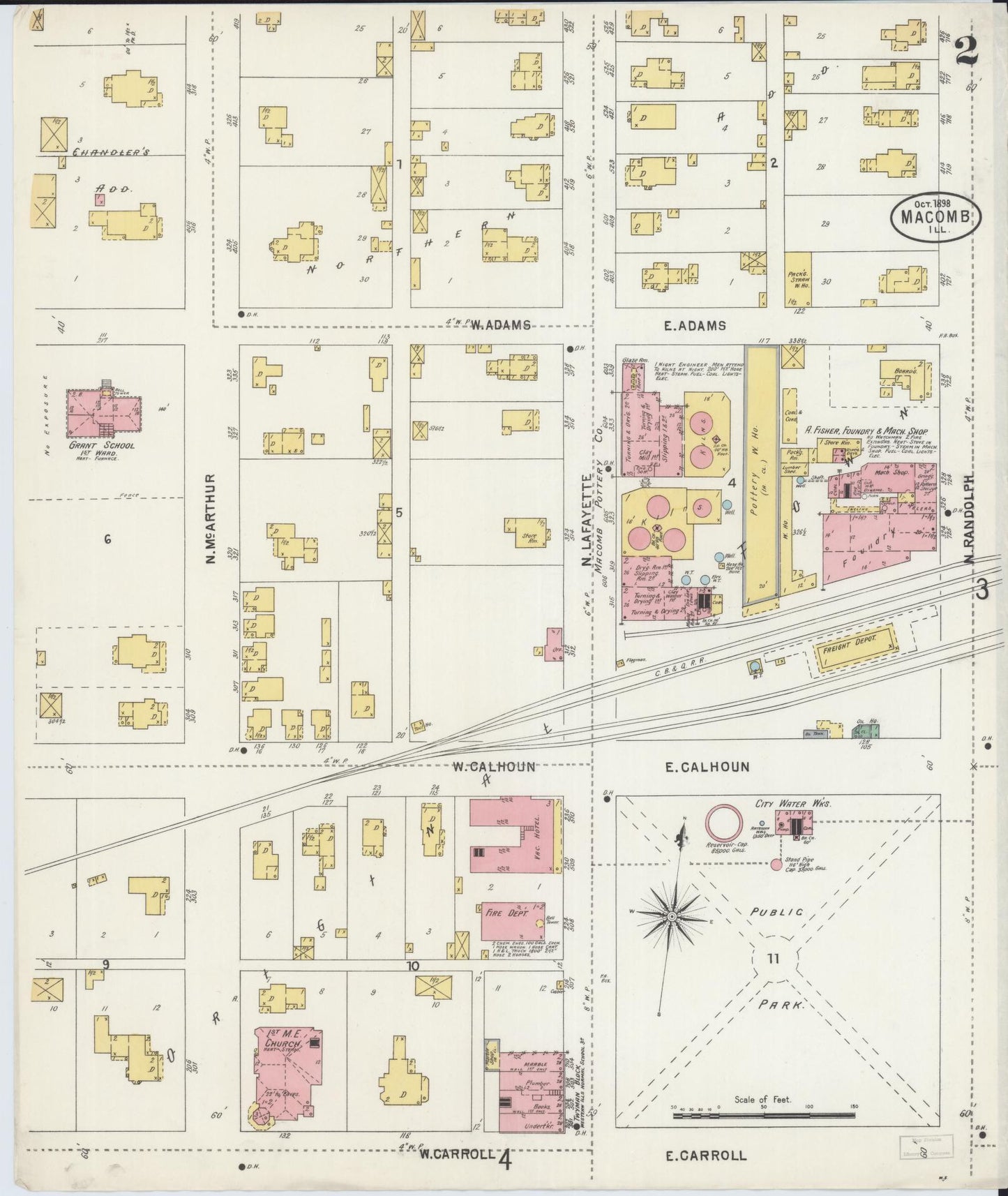 Sanborn Fire Insurance Map from Macomb, Mcdonough County, Illinois (1898), Sheet #0002 - Complete Map Set gallery image, historic Sanborn map, vintage wall art, Illinois Illinois