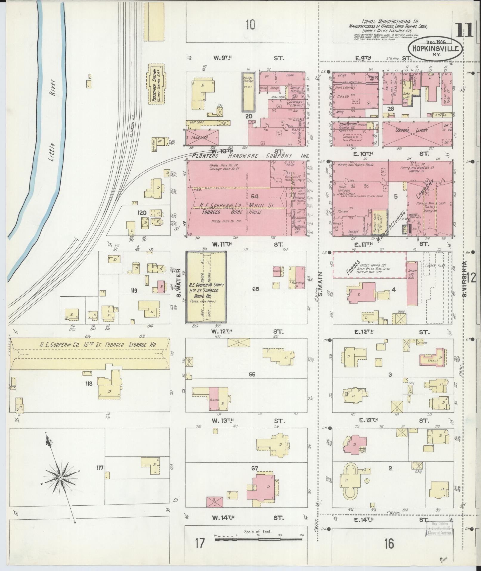 Sanborn Fire Insurance Map from Hopkinsville, Christian County, Kentucky (1906), Sheet #0011 - Complete Map Set gallery image, historic Sanborn map, vintage wall art, Kentucky Kentucky