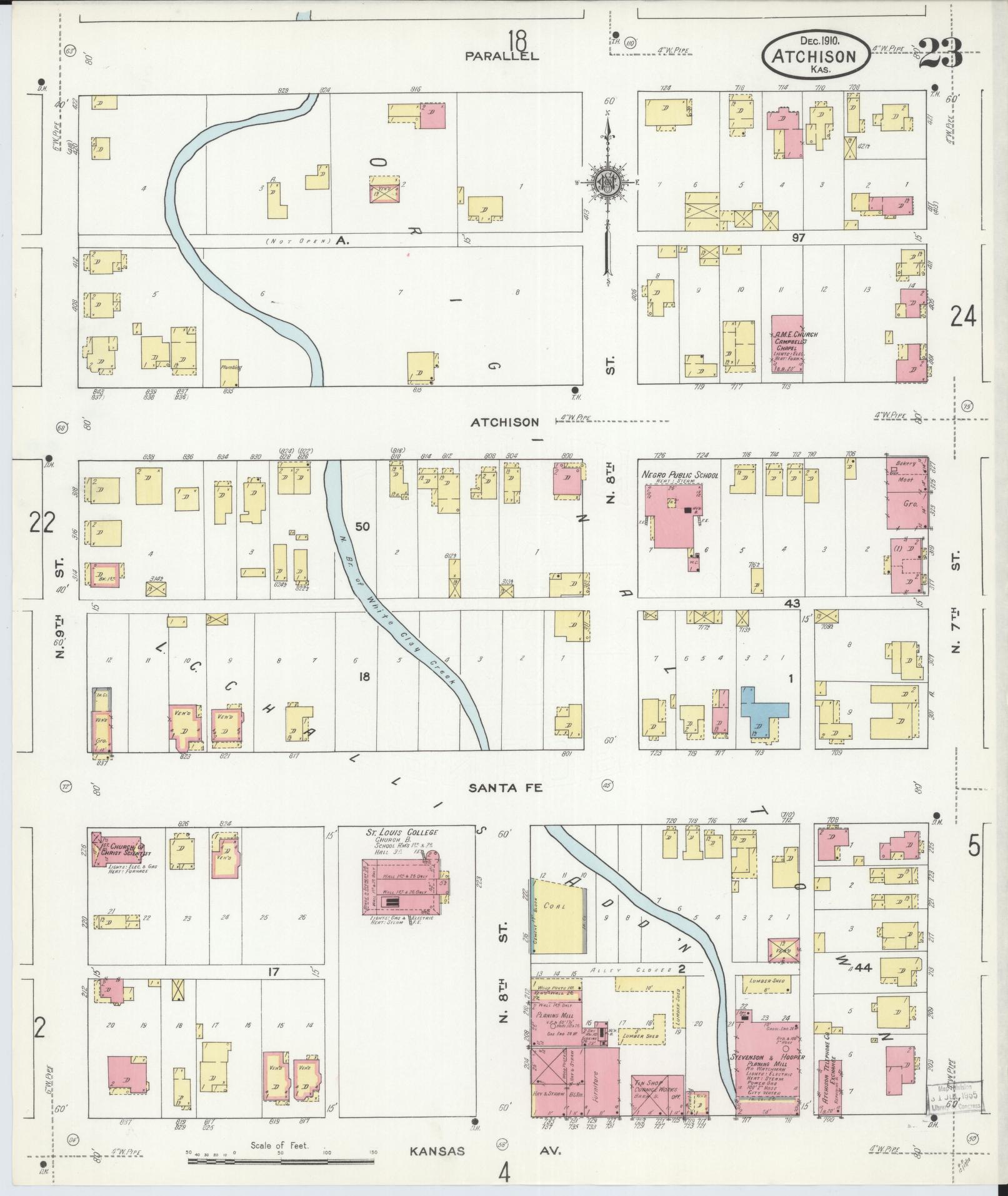 Sanborn Fire Insurance Map from Atchison, Atchison County, Kansas (1910), Sheet #0023 - Historic Sanborn Fire Insurance Map Print, vintage old map wall art, antique decor, genealogy gift, Kansas Kansas map