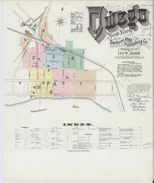 Sanborn Fire Insurance Map from Owego, Tioga County, New York (1888), Sheet #0001 - Complete Map Set gallery image, historic Sanborn map, vintage wall art, New York New York