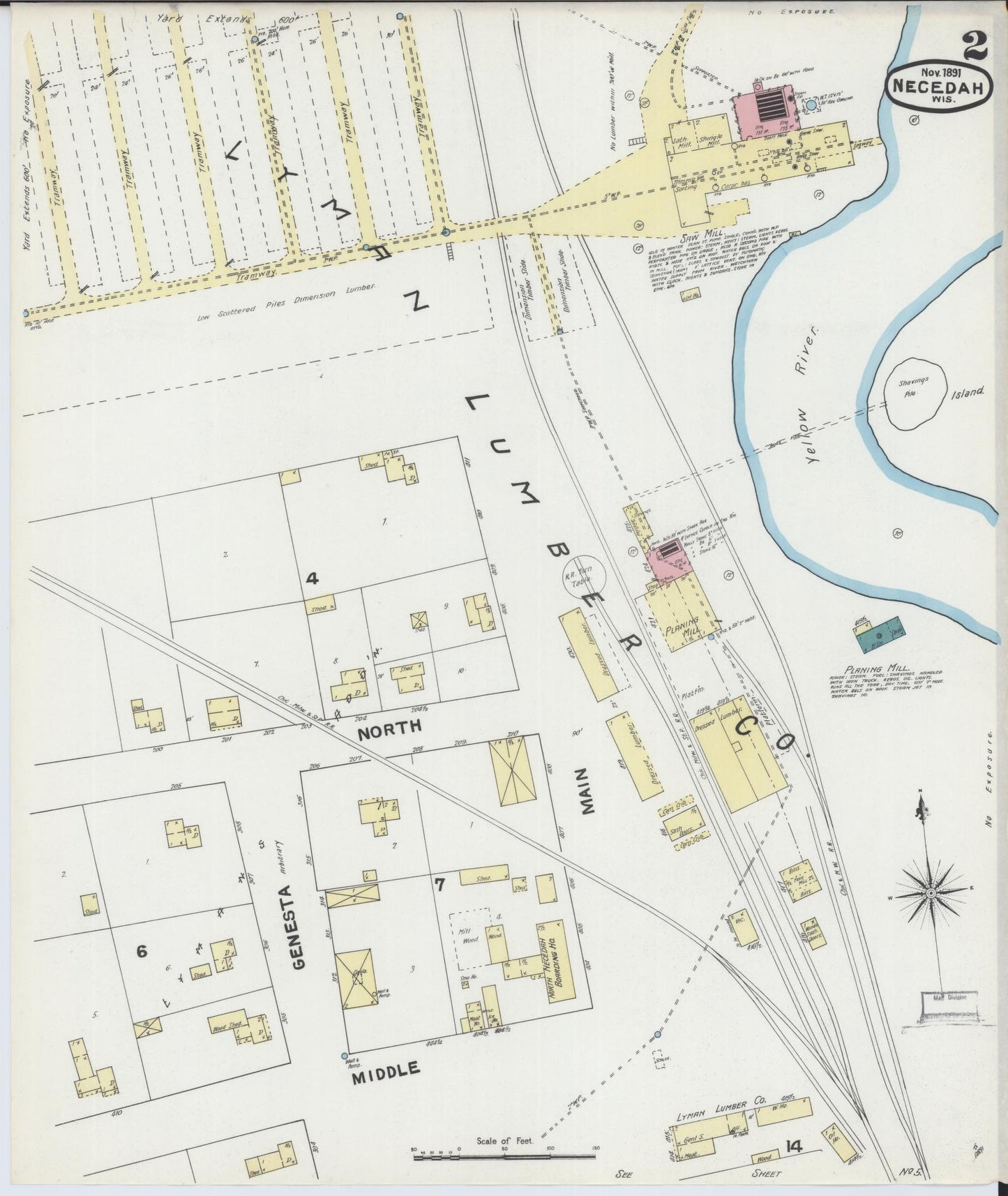 Sanborn Fire Insurance Map from Necedah, Juneau County, Wisconsin (1891), Sheet #0002 - Historic Sanborn Fire Insurance Map Print, vintage old map wall art, antique decor, genealogy gift, Wisconsin Wisconsin map