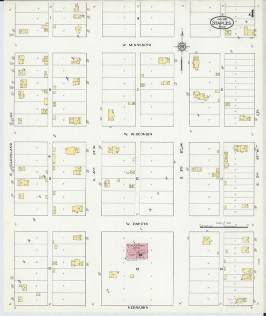 Sanborn Fire Insurance Map from Staples, Todd County, Minnesota (1916), Sheet #0004 - Historic Sanborn Fire Insurance Map Print, vintage old map wall art, antique decor, genealogy gift, Minnesota Minnesota map