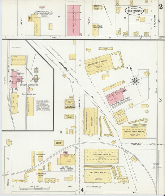 Sanborn Fire Insurance Map from Rocky Mount, Edgecombe And Nash Counties, North Carolina (1901), Sheet #0002 - Historic Sanborn Fire Insurance Map Print, vintage old map wall art, antique decor, genealogy gift, North Carolina North Carolina map
