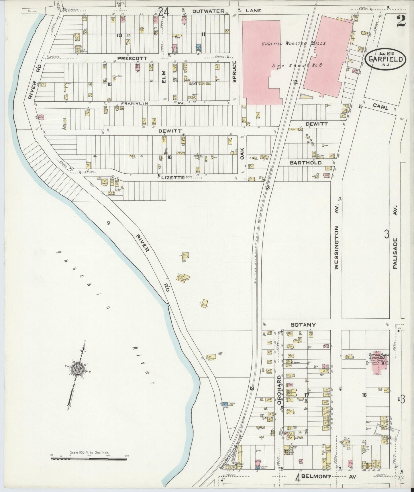Sanborn Fire Insurance Map from Garfield, Bergen County, New Jersey (1910), Sheet #0002 - Complete Map Set gallery image, historic Sanborn map, vintage wall art, New Jersey New Jersey