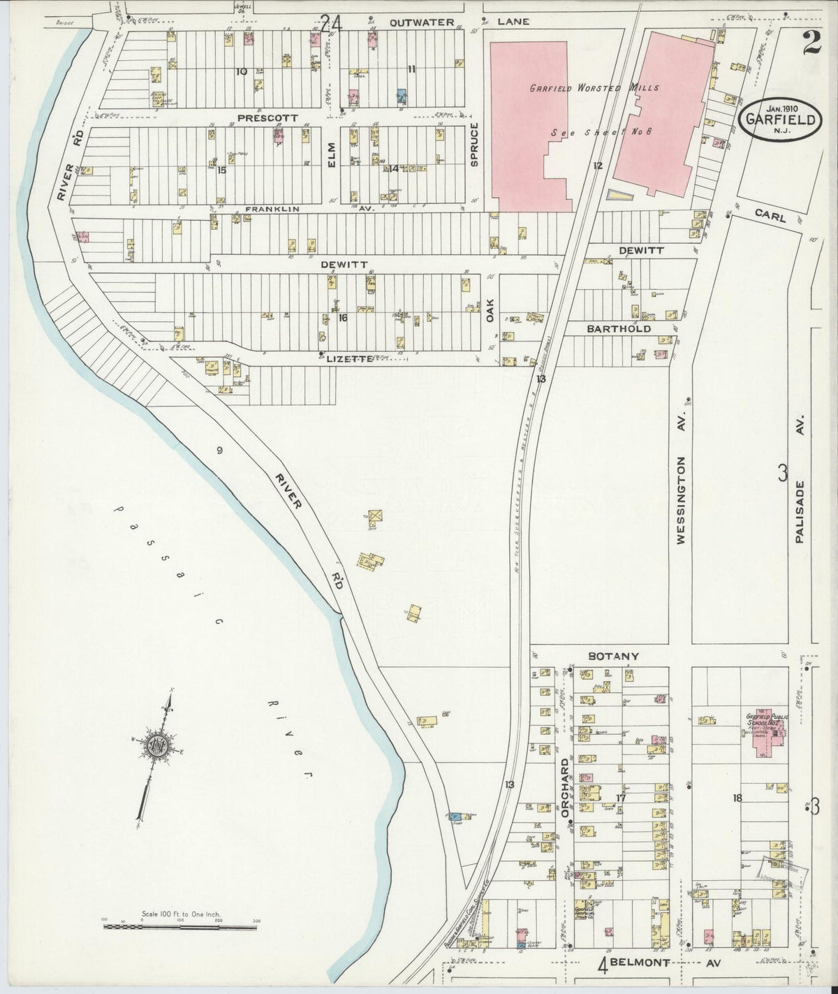 Sanborn Fire Insurance Map from Garfield, Bergen County, New Jersey (1910), Sheet #0002 - Complete Map Set gallery image, historic Sanborn map, vintage wall art, New Jersey New Jersey