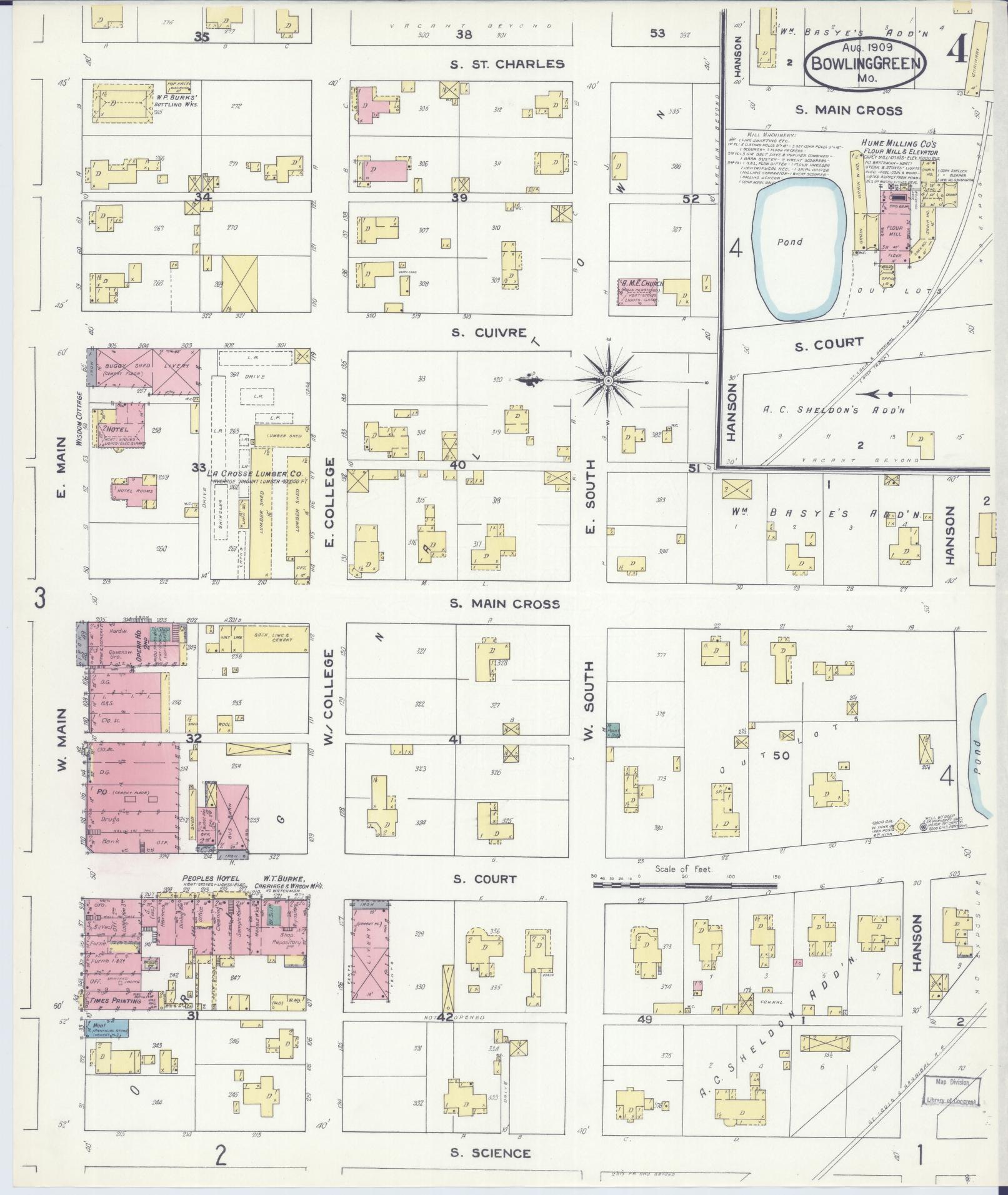 Sanborn Fire Insurance Map from Bowling Green, Pike County, Missouri (1909), Sheet #0004 - Complete Map Set gallery image, historic Sanborn map, vintage wall art, Missouri Missouri