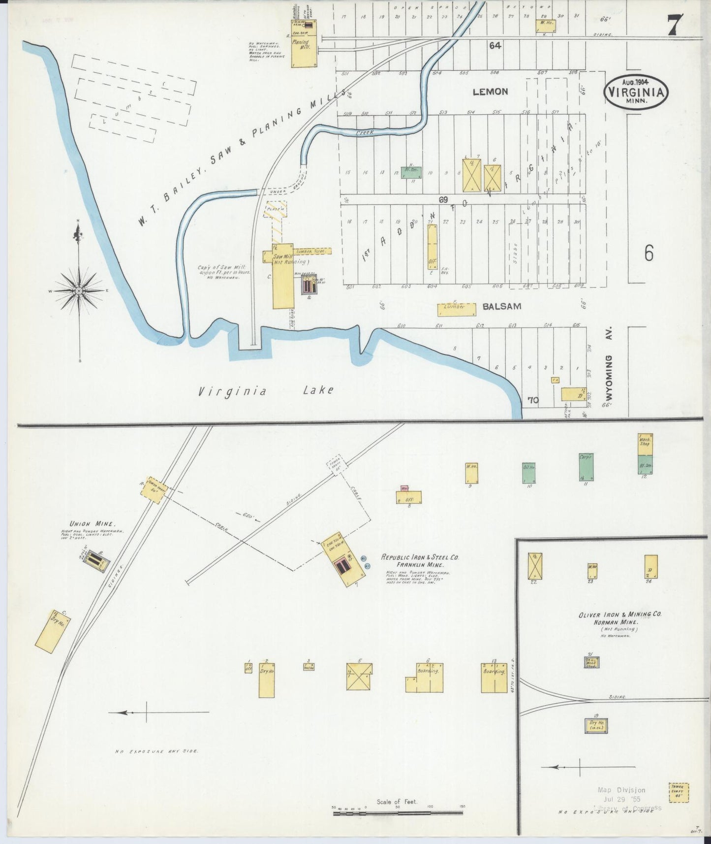 Sanborn Fire Insurance Map from Virginia, Saint Louis County, Minnesota (1904), Sheet #0007 - Complete Map Set gallery image, historic Sanborn map, vintage wall art, Minnesota Minnesota