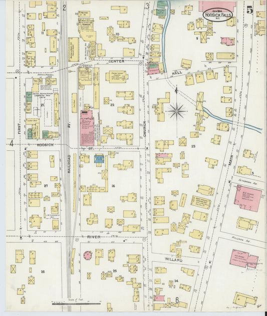 Sanborn Fire Insurance Map from Hoosick Falls, Rensselaer County, New York (1904), Sheet #0005 - Historic Sanborn Fire Insurance Map Print, vintage old map wall art, antique decor, genealogy gift, New York New York map