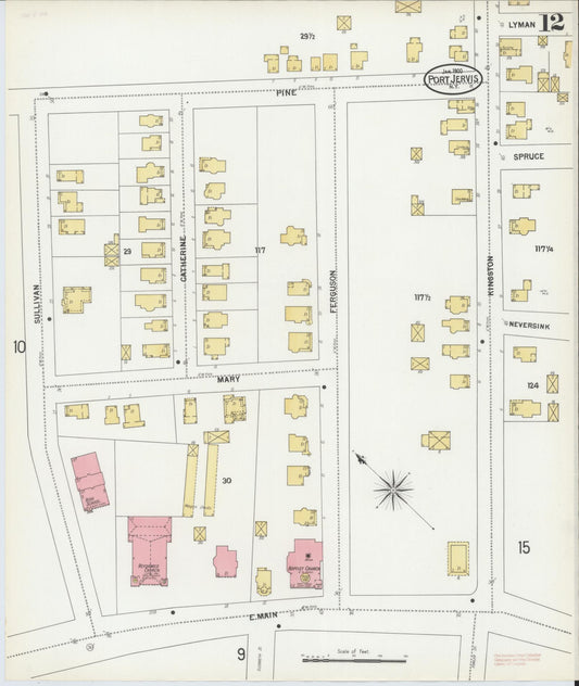 Sanborn Fire Insurance Map from Port Jervis, Orange County, New York (1900), Sheet #0012 - Historic Sanborn Fire Insurance Map Print, vintage old map wall art, antique decor, genealogy gift, New York New York map