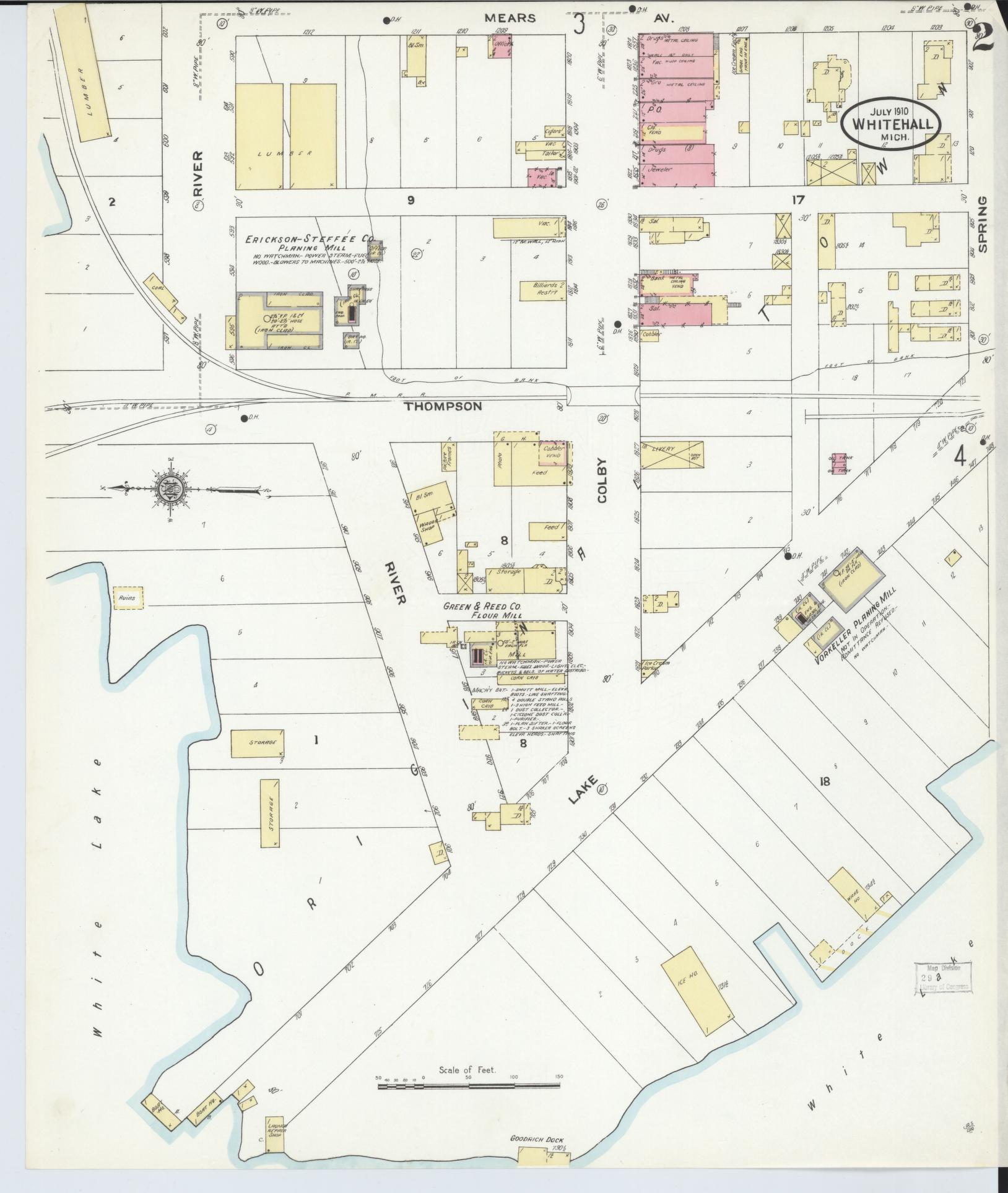 Sanborn Fire Insurance Map from Whitehall, Muskegon County, Michigan (1910), Sheet #0002 - Historic Sanborn Fire Insurance Map Print, vintage old map wall art, antique decor, genealogy gift, Michigan Michigan map