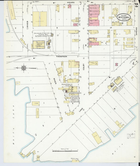 Sanborn Fire Insurance Map from Whitehall, Muskegon County, Michigan (1910), Sheet #0002 - Historic Sanborn Fire Insurance Map Print, vintage old map wall art, antique decor, genealogy gift, Michigan Michigan map