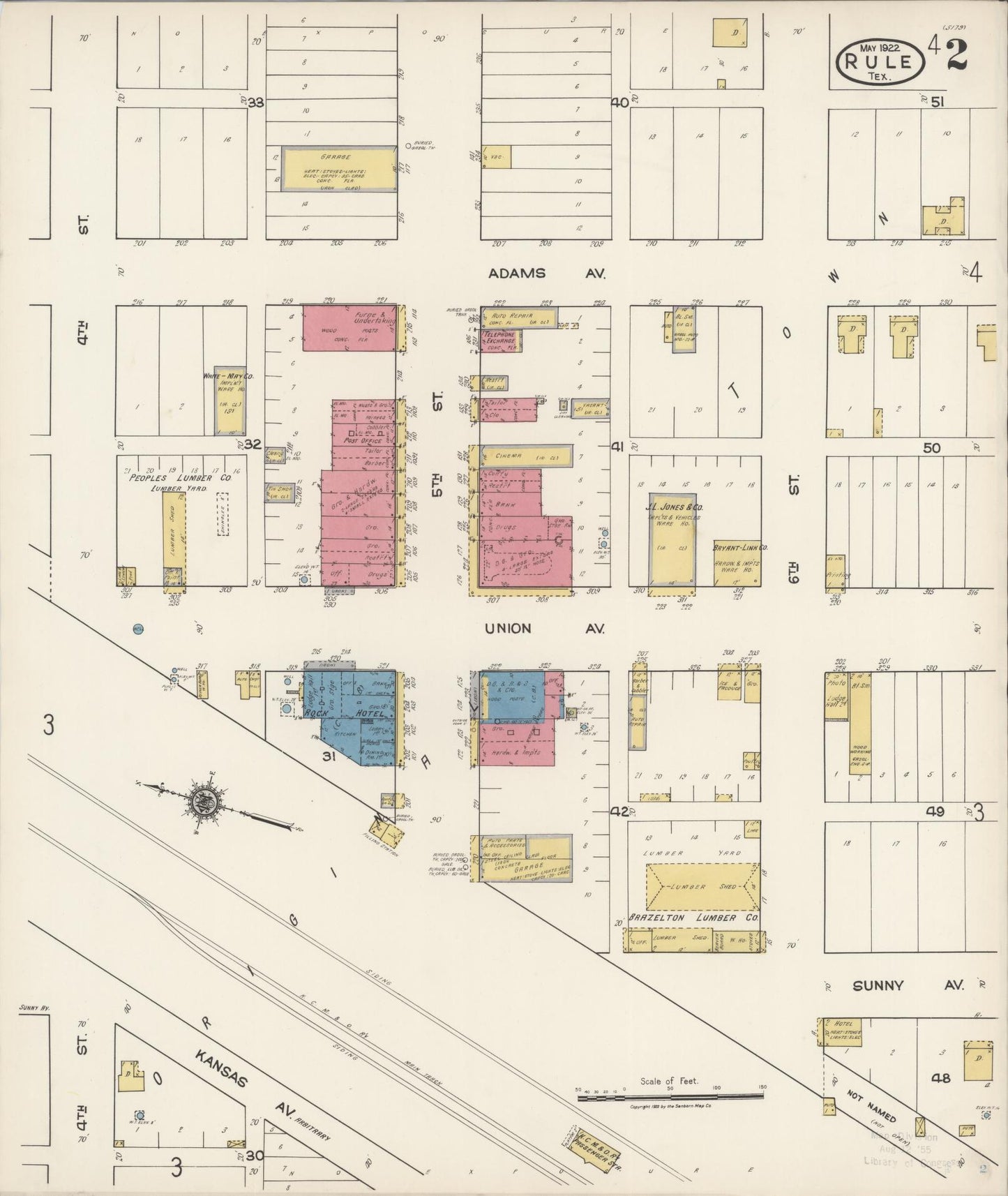 Sanborn Fire Insurance Map from Rule, Haskell County, Texas (1922), Sheet #0002 - Historic Sanborn Fire Insurance Map Print, vintage old map wall art, antique decor, genealogy gift, Texas Texas map
